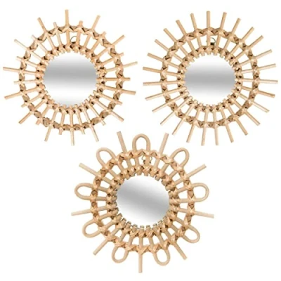 Image de miroir soleil en rotin ø 28 cm beige