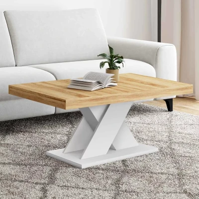 Afbeelding van Table basse ALICIA plateau bois et pied X blanc
