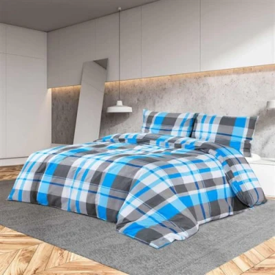 Afbeelding van VidaXL Dekbedovertrekset 225x220 cm katoen blauw en grijs