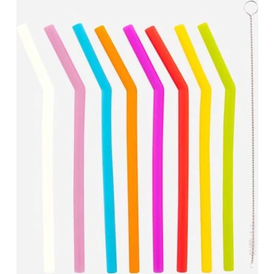 Afbeelding van Dotz Set Van 8 Gebogen Silicone Rietjes In Verschillende Kleuren 16.5cm