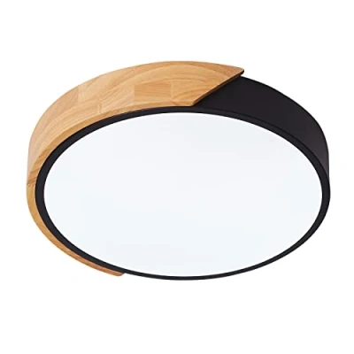 Afbeelding van Schindora Led plafondlamp, 24 W, koudwit, 6000 K, 1600 lm, modern, rond, van hout, voor binnen, ﾘ30cm, woonkamer, hal, huis, kantoor, veranda