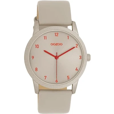 Afbeelding van Oozoo Timepieces Dameshorloge met leren band, hoogwaardig dameshorloge, elegant, analoog, rond, Taupe, armband, armband