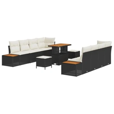 Afbeelding van vidaXL 11 delig tuin sofa set met kussens zwart poly rattan acacia