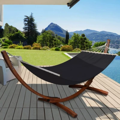 Image de Hamac avec support bois 2 places et toile noire