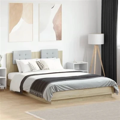 Afbeelding van vidaXL Bedframe met hoofdbord en LED sonoma eikenkleurig 150x200 cm