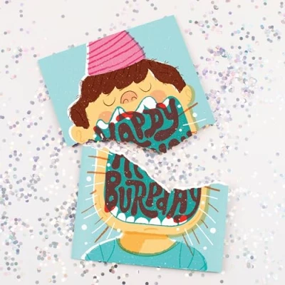 Afbeelding van Grappige Verjaardags Kaart BurpDay Boer Nonstop muziek &amp; Glitters!