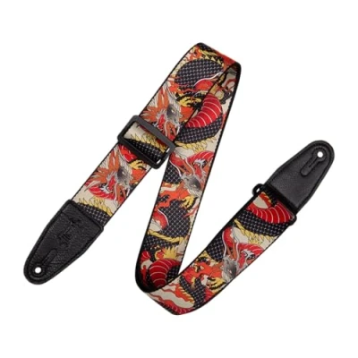 Afbeelding van Levy&#039;s Leathers MPD2 Gitaarriem van polyester met traditioneel Japans drakenpatroon, één maat, breedte 5 cm