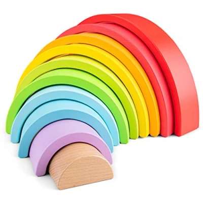 Afbeelding van New Classic Toys Houten Regenboog Stapelaar 10 onderdelen