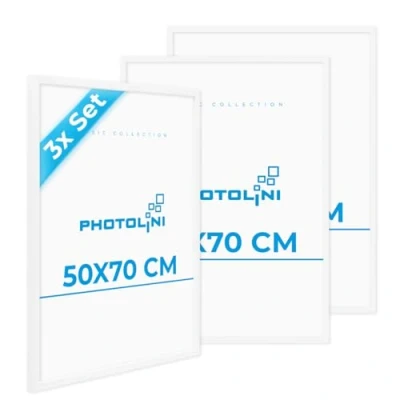 Afbeelding van PHOTOLINI Set van 3 fotolijsten 50 x 70 cm MDF houten lijst onbreekbaar acrylglas om op te hangen, extra accessoires voor foto&#039;s, afbeeldingen en posters
