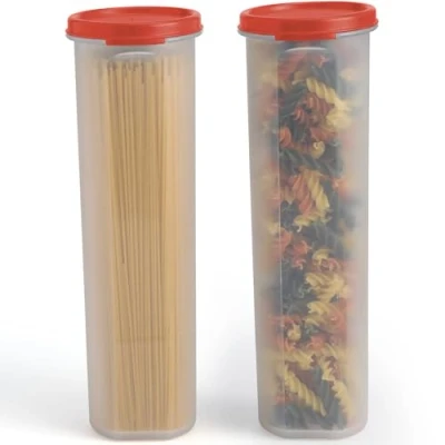 Afbeelding van Set van 2 transparante opbergdozen voor spaghettipasta met deksel, multifunctionele keuken, voorraadkast en voedselopslag noedels, bonen, rietjes, luchtdicht