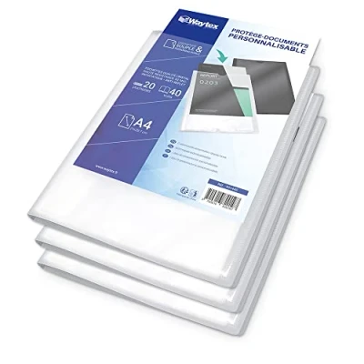 Afbeelding van WAYTEX 931440P Documentenbescherming, A4, personaliseerbaar, 3 stuks, 40 afbeeldingen, 20 hoesjes, polypropyleen, transparant