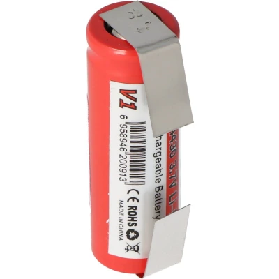 Afbeelding van IMR 14430 600 mAh 3,6 V 3,7 Li ionbatterij met U vormige soldeerlip, afmetingen 42,63 x 14,4 mm