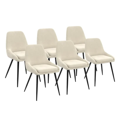 Afbeelding van Set van 6 THALYA beige fluwelen stoelen met armleuningen