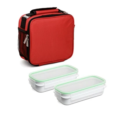 Afbeelding van Urban Food Premium koeltas, inhoud 4,7 liter, met 2 vershouddozen van 0,75 BPA vrij, rood. Afmetingen: 25,5 x 11 24,5 cm