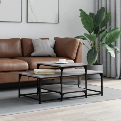 Afbeelding van Salontafel 102x60x45 cm bewerkt hout grijs sonoma eikenkleurig