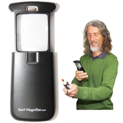 Afbeelding van EasY Magnifier 3 x leesvergrootglas met ledlicht, verlichte zakloep, vergrotingsvergrootglas voor het lezen van kleine lettertypen, cadeau senioren