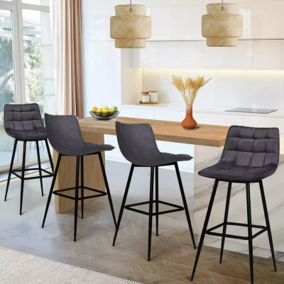 Afbeelding van Lot de 4 tabourets bar MADY en velours gris foncé