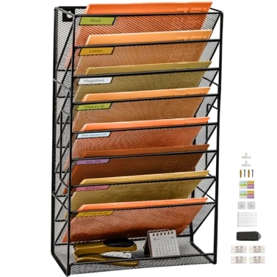 Afbeelding van PLSOPPKG 9 traps wandbestandsorganizer, A4 wandaktetas, tijdschriftenhouder van gaas, wandhouder voor post
