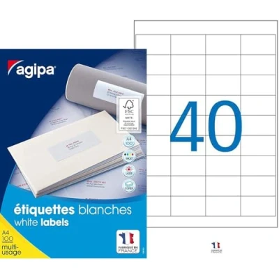 Afbeelding van Apli Agipa 118991 Etiketten, wit, multifunctioneel, rechte hoeken, FSC gecertificeerd, anti verstopping, 48,5 x 25,4 mm, 4000 etiketten