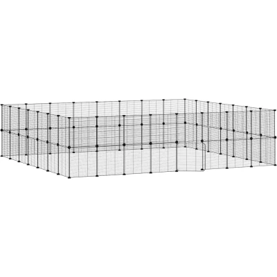 Afbeelding van vidaXL Huisdierenkooi met deur 60 panelen 35x35 cm staal zwart