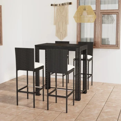Afbeelding van 5 delige Tuinbarset met kussens poly rattan zwart