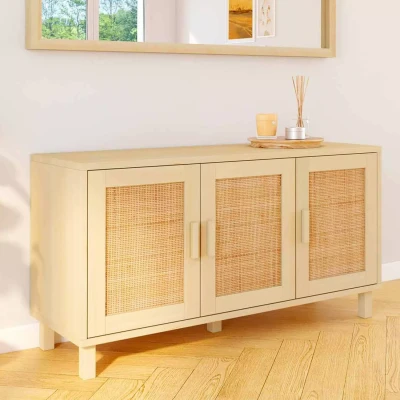 Image de Buffet bas bois et cannage 3 portes IDMarket