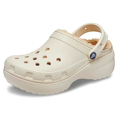 Afbeelding van Crocs Classic Platform Lined Pantoffels, Dames, Maat: 34/35, Bone Kunststof