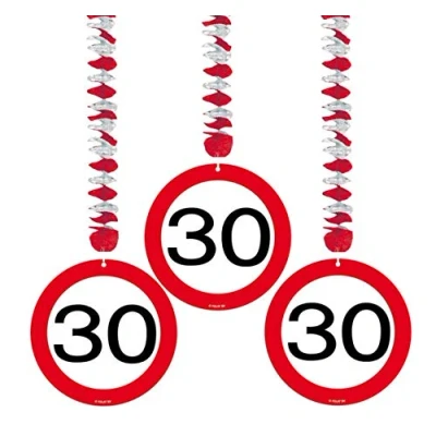 Image de Décoration spirale 30 panneau de route 3 pièces