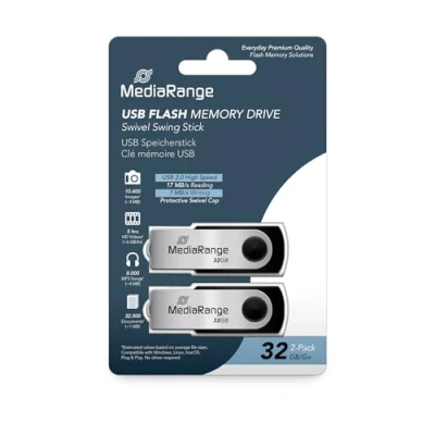 Afbeelding van MediaRange USB Stick 32 GB 2.0 Twister Zwart 2 Stuks