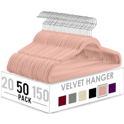 Afbeelding van Utopia Home 50 verpakkingen kleerhangers van premium fluweel, antislip en duurzame met 360 draaibare haak voor volwassenen, robuuste kleerhangers, roze