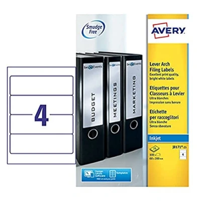 Afbeelding van Avery J8171 25 100 zelfklevende etiketten voor mappen, 4 per A4 vel