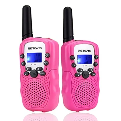 Afbeelding van Retevis RT388 walkietalkie voor kinderen, met grote reikwijdte, cadeaus, speelgoed 4 12 jaar, kamperen, outdoor spionageavonturen (1 paar, roze)