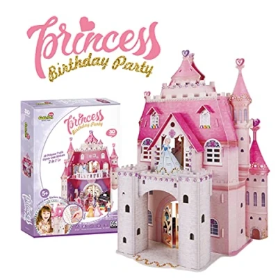 Afbeelding van Party Town Princess Birthday House, 3D poppenhuizen voor meisjes, 95 stuks, 524 kristallen stickers, 5 jaar of ouder, meerkleurig