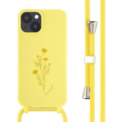 Afbeelding van iMoshion hoesje met koord Geschikt voor iPhone 14 Siliconen design Geel / Flower Yellow