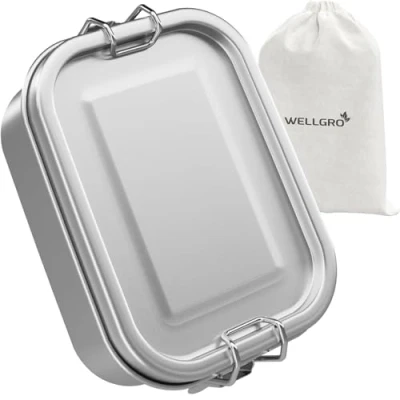 Afbeelding van WELLGRO Rechthoekige lunchbox van roestvrij staal, 550 ml, 850 1400 2400 lekvrij, inhoud ml