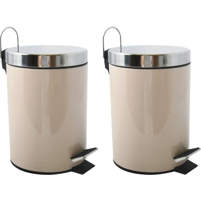 Afbeelding van MSV Prullenbak/pedaalemmer 2x metaal beige 3 liter 17 x 25 cm Badkamer/toilet
