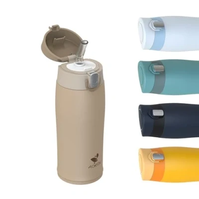 Image de Aorin Gourde 350 ml En acier inoxydable 18/8 Anti fuite Avec paille Sans BPA Pour l&#039;école, le sport, l&#039;eau, vélo
