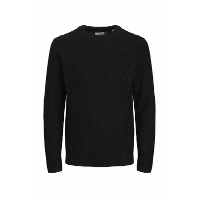 Afbeelding van Jack &amp; Jones Jjcraig gebreide herentrui met ronde hals Aw24, zwart.