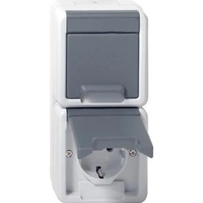Afbeelding van Gira wandcontactdoos 2 voudig opbouw spatwaterdicht IP44 verticaal compleet met onderbak