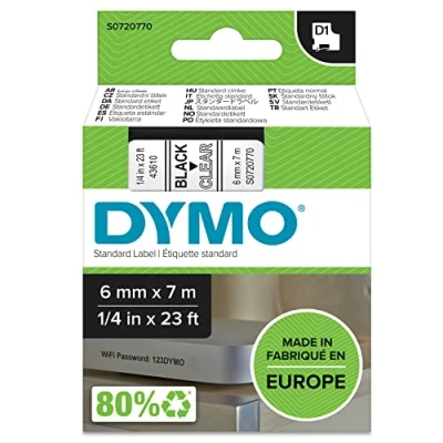 Afbeelding van Dymo 43610 (S0720770) Tape Zwart op transparant (6 mm)