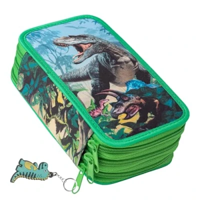 Afbeelding van Ferocity Schooltas met 3 vakken, voor meisjes en jongens, etui, toilettas, pennentas, organizer jongens [150], Dinosaurussen