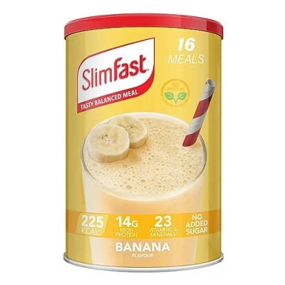 Afbeelding van SlimFast Maaltijdshake, bananensmaak, nieuw recept, 16 porties, 584 g afvallen en houden
