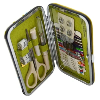 Afbeelding van Kleiber Noodzakelijk voor het naaien in harde zak etui met schaar/draden/knoppen/meter en nietjes, blauw/groen