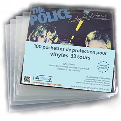 Image de Lot de 100 pochettes transparentes pour disques vinyles 33 tours MADE IN EUROPE