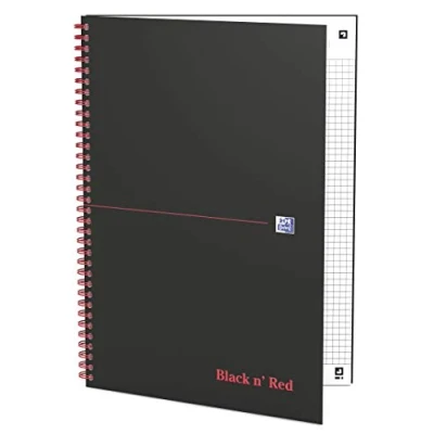 Afbeelding van Notitieboek oxford black n&#039; red a4 ruit karton 5 stuks