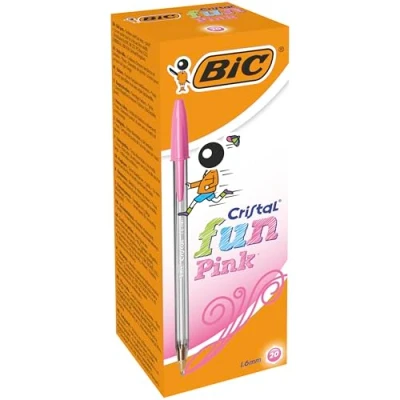Image de BIC Cristal Fun Stylos Bille Pointe Large (1,6 mm) Rose, Boîte de 20