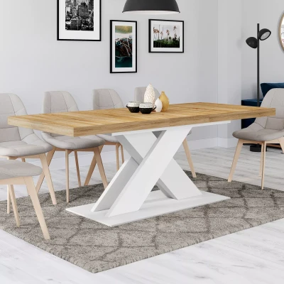 Image de Table à manger extensible rectangle ALICIA 6 10 personnes bois et blanc 160 200 cm