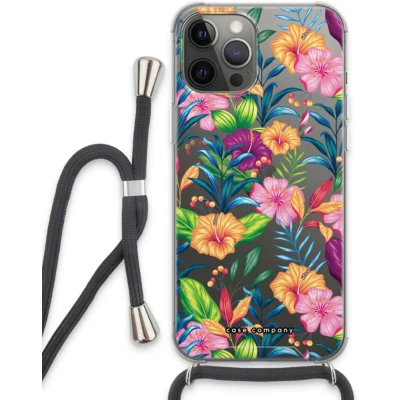 Afbeelding van Case Company® hoesje met Koord geschikt voor iPhone 13 Pro Max Tropisch 2 Telefoonhoesje Zwart Extra Bescherming aan alle Kanten en Over de Schermrand