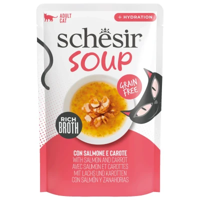 Afbeelding van Schesir Soup Kattenvoer Zalm Wortel 40 g