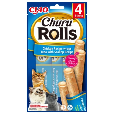 Afbeelding van Inaba Churu Rolls Kattensnack Kip Tonijn Jacobsschelp 15 g 4 stuks